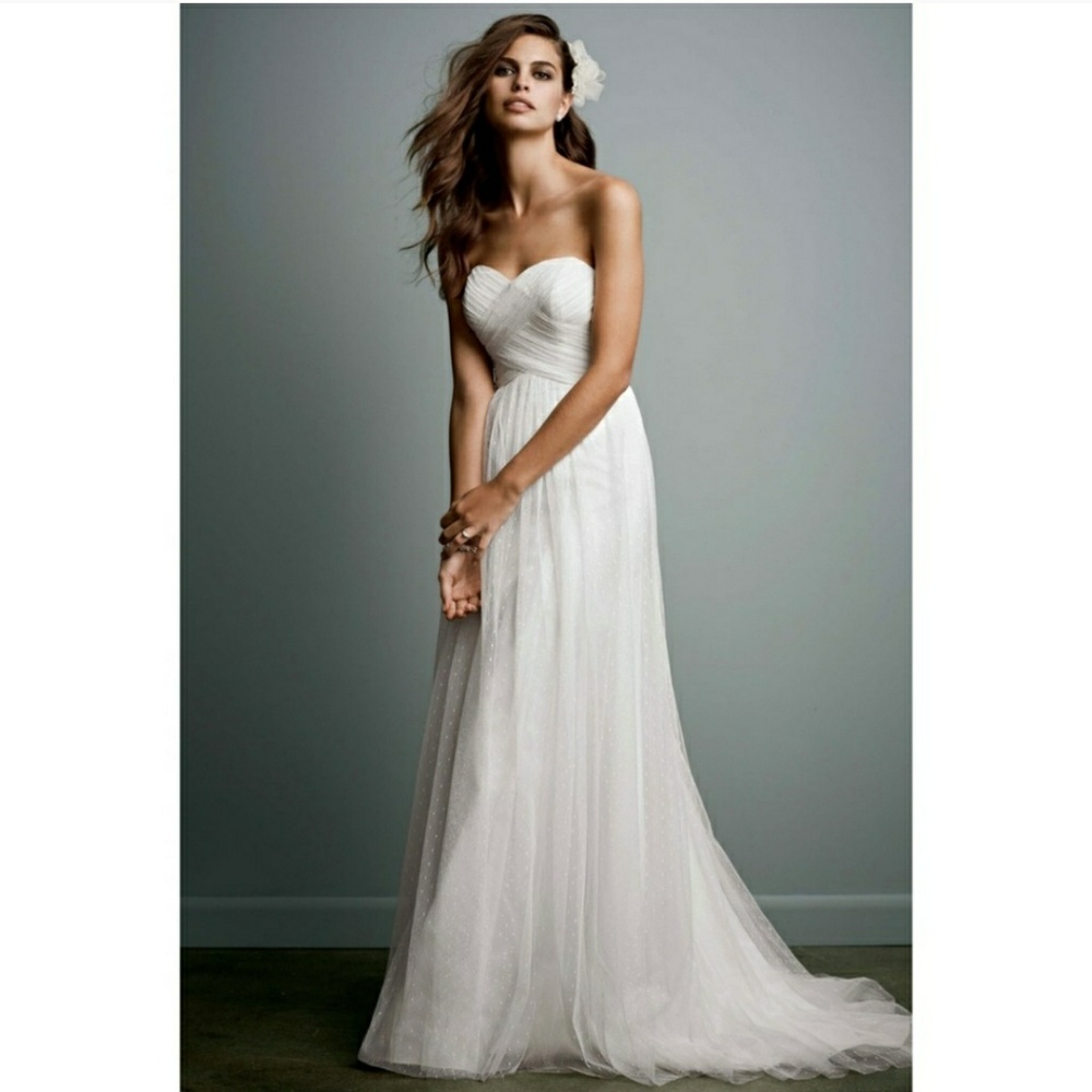 Plus size Galina Swiss dot tulle wedding dress